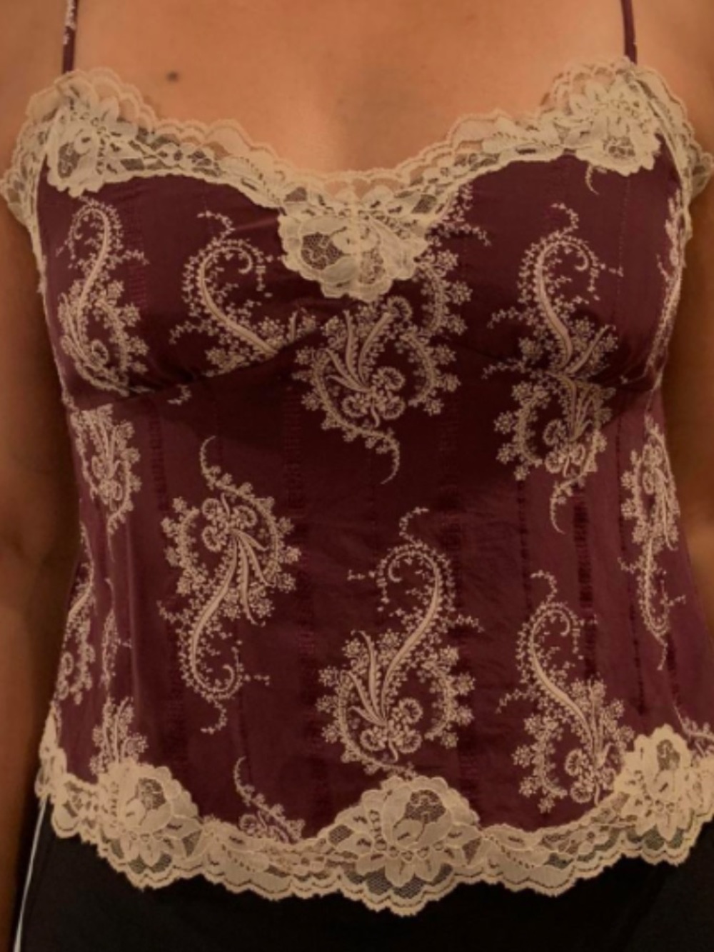 Ann Taylor Burgundy Paisley Lace-Trim Cami